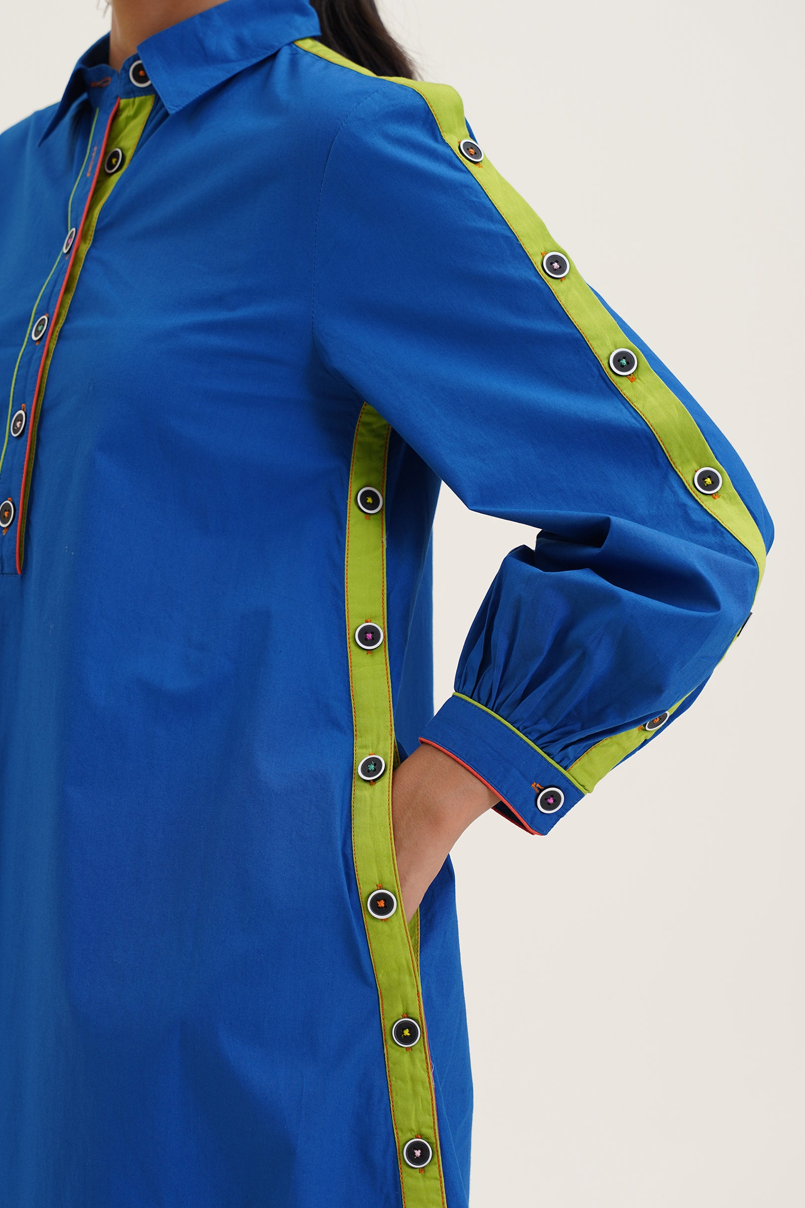 Alicia A Line Dress with Button Detailing on Sleeves