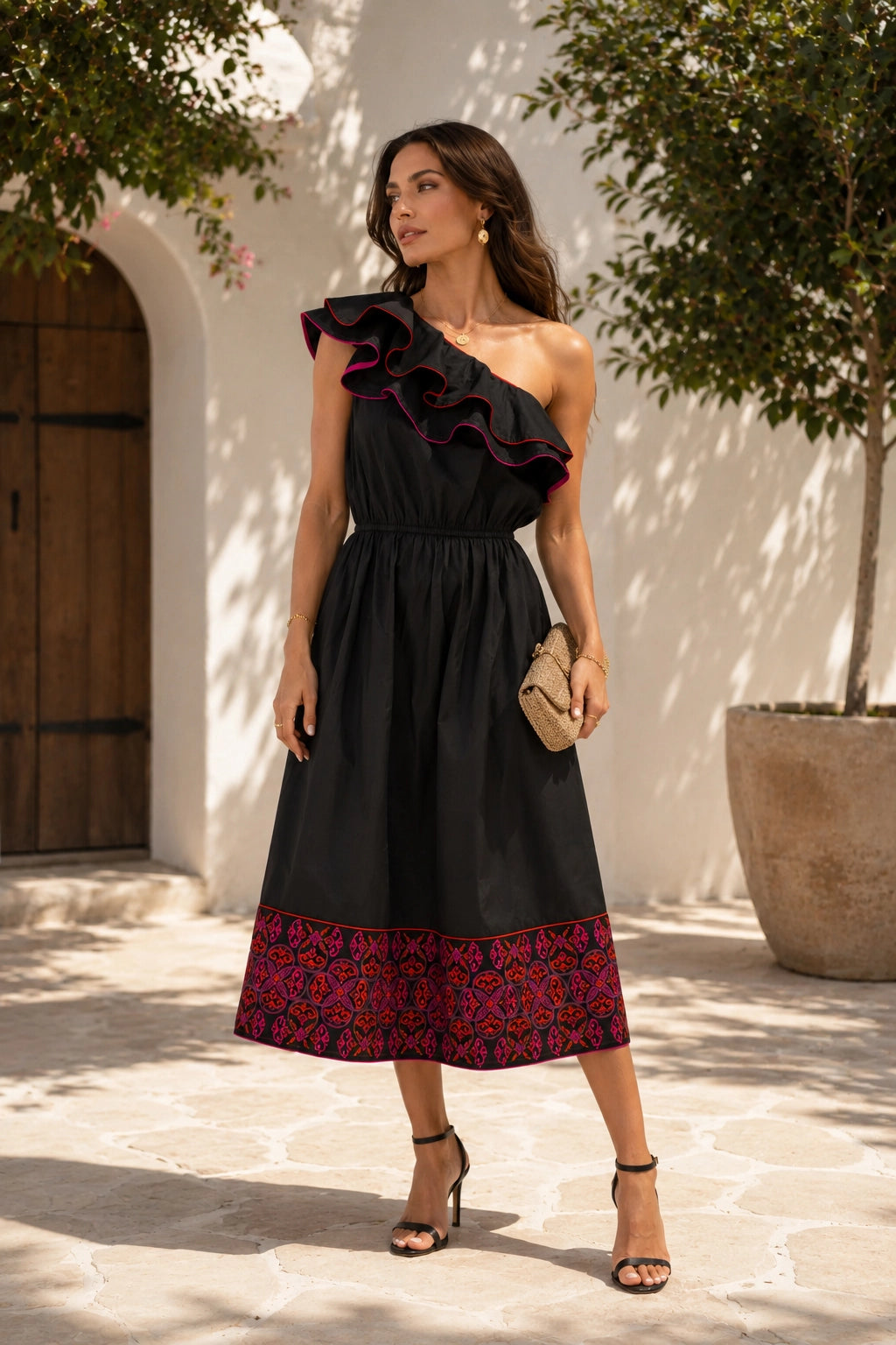Fiona One Shoulder Embroidered Dress