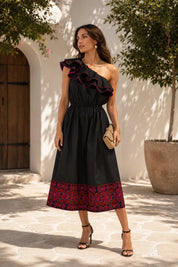 Fiona One Shoulder Embroidered Dress