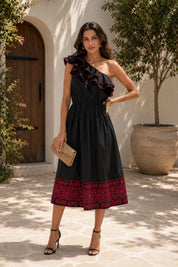 Fiona One Shoulder Embroidered Dress