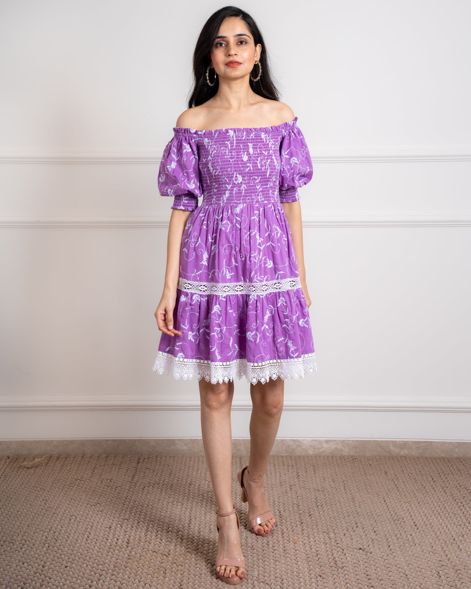 Embroidered Smock Dress