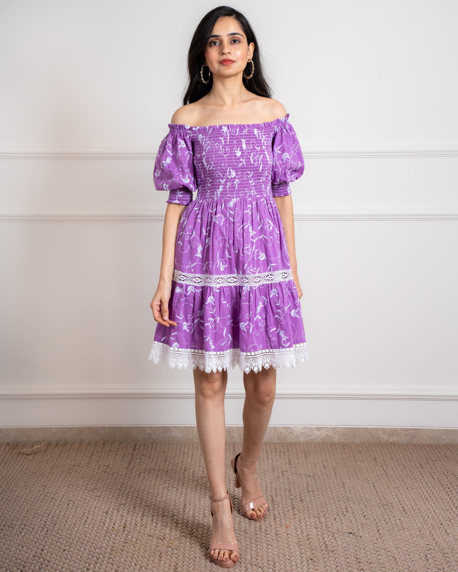 Embroidered Smock Dress